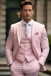 Men's Double-Breasted Light Pink 3-Piece Suit – Stylish Elegant Tailored Look - Picture 1 of 4