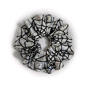 Handmade Scrunchie New Hair Tie Halloween White Glitter Web Spandex Size: Large. - Picture 1 of 1