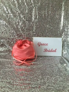 CORAL PLAIN DUCHESS SATIN DOLLY BAG BMAID WEDDING PROM FLOWERGIRL UK MADE/SELLER - Picture 1 of 6