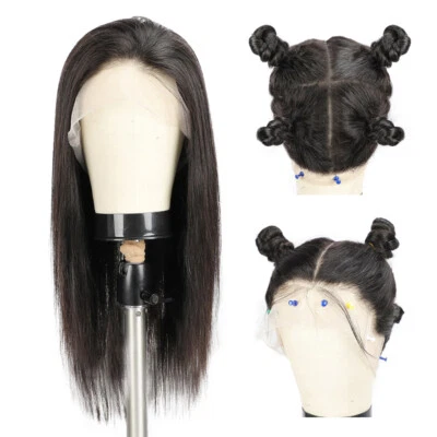 26" Hand Tied Full Lace Wig Straight Virgin Brazilian Glueless Human Hair Wigs - Image 1 of 4