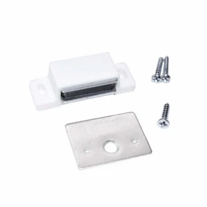 ONE- 15 lb White Single Magnetic Catch with Zinc Strike Plate and Screws - Picture 1 of 1