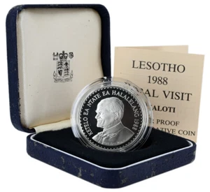 LESOTHO 10 Maloti 1988 Silver Proof 'Papal Visit' Mint Box/CoA - Picture 1 of 5