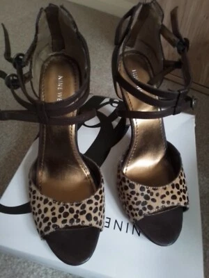 Animal Print High Heeled Strappy Shoes. Nine West. Size 7 9W. - Image 1 of 4