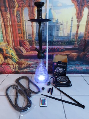 Edle Wasserpfeife, LED Shisha, Schläuche, Zange, Kohlegrill Hot Turbo, 75cm hoch - Bild 1 von 4