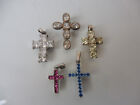 5 Beautiful, Old Pendants Crosses, Crucifixes 925 Silver with Cut Stones