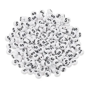 Round Letter Beads, 300 Pcs Letter S Acrylic Alphabet Beads, Black - Picture 1 of 6