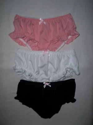 Shein girls 11yrs 3pk ruffle trim w/pink bow panties black/white/pink nip tween - Image 1 of 2