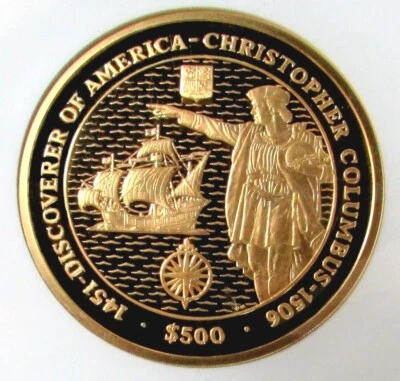 2007 GOLD 99 MINTED 5 oz BVI $500 NGC PROOF 70 UC CHRISTOPHER COLUMBUS  - Image 1 of 3