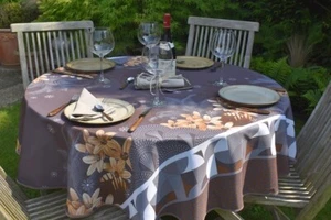 Tischdecke Provence 160 cm rund taupe Blüten Frankreich pflegeleicht bügelfrei - Bild 1 von 7