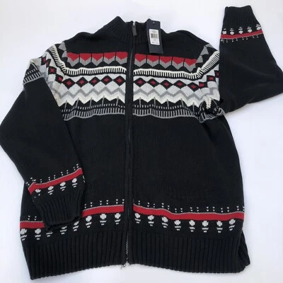 Cárdigan Suéter Chaps Para Hombre L Cremallera Completa Fair Isle Esquí Rojo Lodge Negro Rojo Gris Foto 1 de 4