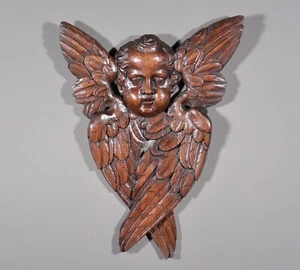 26" Tall Antique Wall Mounted Oak Highly Detailed Wood Angel Carving with Wings - Picture 1 of 12