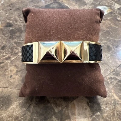 Michael Kors Women's Python Embossed Black Leather Gold Tone Bracelet MKJ2889 - Image 1 of 4