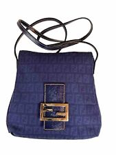 Vintage Blue FENDI Mamma Baguette Crossbody Zucchino Canvas Bag Forever