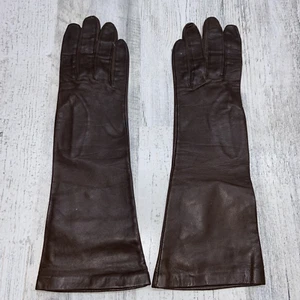VTG BrownLeather Gloves Fownes Sz 6.5 Long Made in Italy Classic - Picture 1 of 6