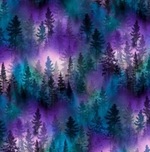 BOLT END 35 INCHES Timeless Treasures Aurora Pine Tree Forest Cotton Fabric - Picture 1 of 1