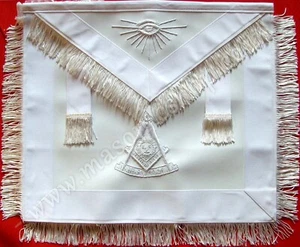FREIMAURER PAST MASTER SCHÜRZE GANZ WEISS MIT FRANSEN HANDBESTICKT (MA-351-V) - Bild 1 von 1