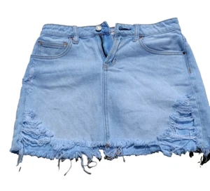 PacSun Denim Minirock Damen Gr. 24 blau ausgefranster Saum 5-Pocket Used-Look - Bild 1 von 6