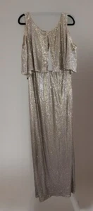 Allen Schwartz ABS Sz 2X Gold Dress Long Formal Evening Gown Sequin Sleeveless - Picture 1 of 14