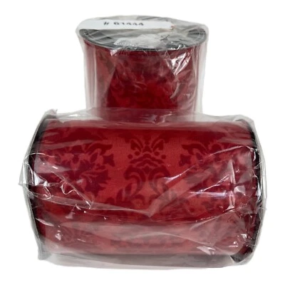 D Stevens Fine Wired Ribbon Red Flocked Damask  5” X 10yd NIP Christmas 2 Rolls - Image 1 of 3