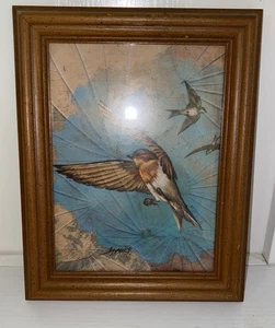 Vtg Framed Bird Picture Sommal P Vintage Wood Small - Picture 1 of 6