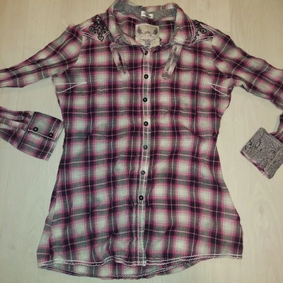 Camisa feminina xadrez Passion To Roar botão para cima cruz M Leia a descrição  - Imagem 1 de 4