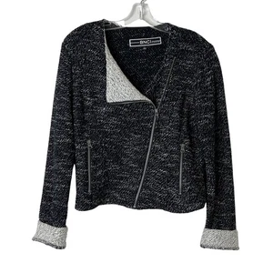 BNCI by Blanc Noir Long Sleeve Moto Style Sweater Jacket Black Cream Women Large - Picture 1 of 10