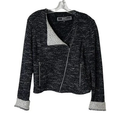BNCI by Blanc Noir Long Sleeve Moto Style Sweater Jacket Black Cream Women Large - Image 1 of 4