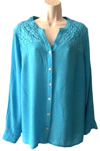 NOTATIONS Women's Blouse Blue Plus Size 2X Roll Tab Sleeve Button-up Top - Picture 1 of 9