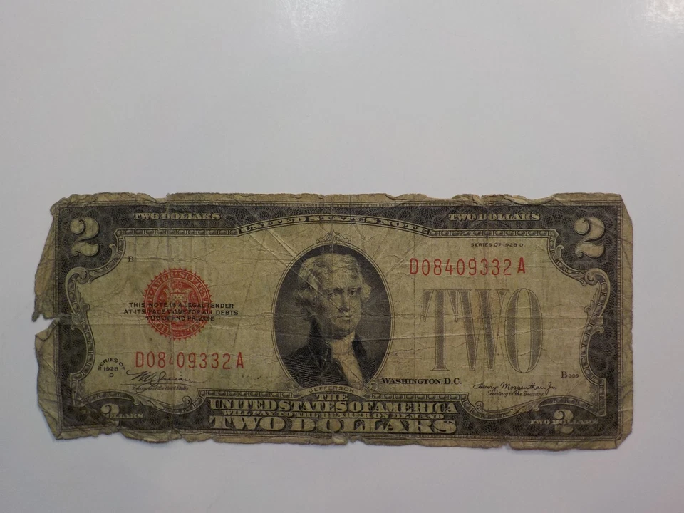 Currency Note 1928 2 Dollar Bill Paper Money Red Seal United States American - Image 1 of 2