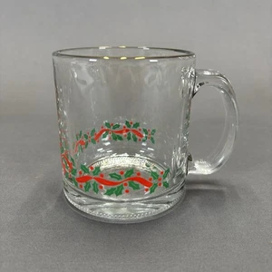 Libbey Glass Coffee Cups Mugs Replacements Holly Berry Christmas Holiday LRS3 - Picture 1 of 9