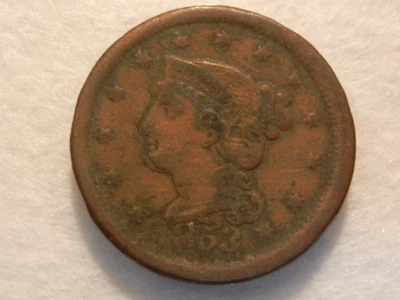 1853 coronet braided hair large cent copper coin - Image 1 of 2