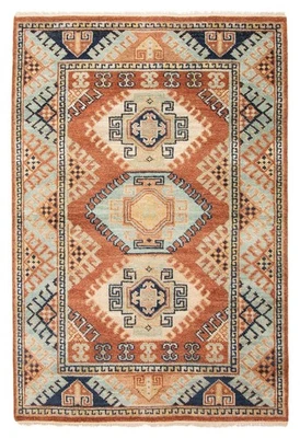 Vintage Geometric Area Rug 5'5" x 8'0" Traditional Hand-Knotted Wool Carpet - Image 1 of 4