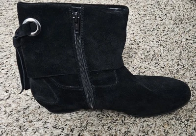 Aerosoles Mujer Negro Gamuza Cuero Botín Tacón Bajo Cuña, Talla 6 1/2 Foto 1 de 2