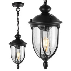 Vintage Dusk to Dawn Outdoor Hanging Lantern, 15 Inch Rustic Exterior Pendant... - Picture 1 of 7