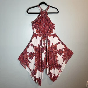 Hot Swag Women’s Orange & White Paisley Print Apron Neckline Dress Size M - Picture 1 of 9