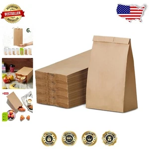 500 Durable Eco-Friendly Kraft Paper Bags - Perfect for Lunch, Snacks, Parties - Picture 1 of 10