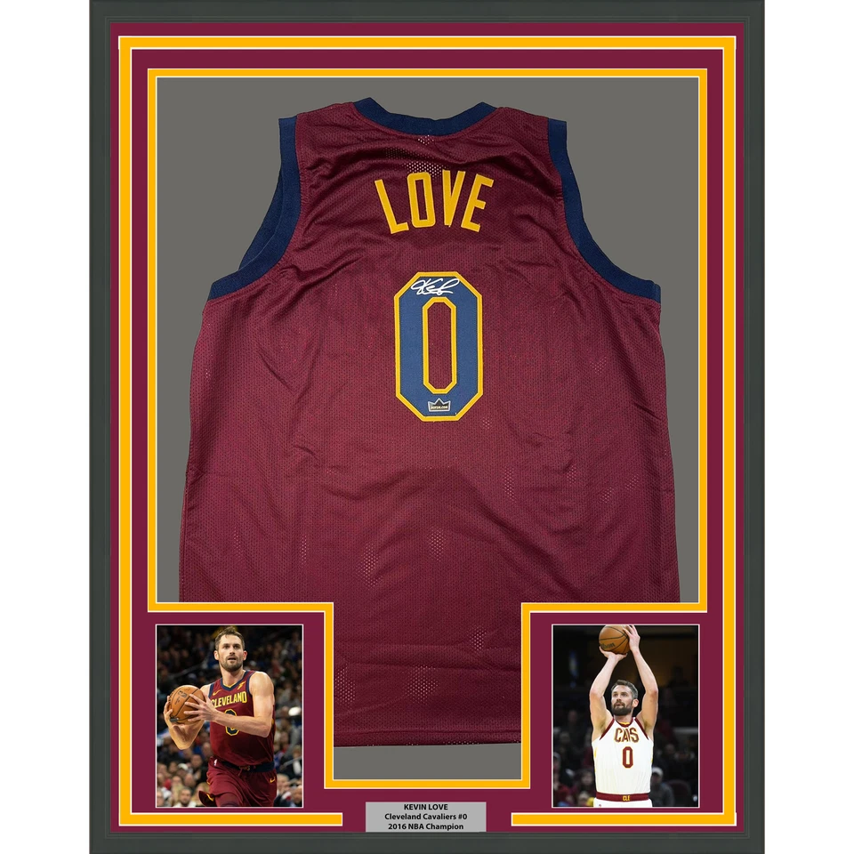 Framed Facsimile Autographed Kevin Love 35x39 Red Reprint Laser Auto Jersey - Image 1 of 2