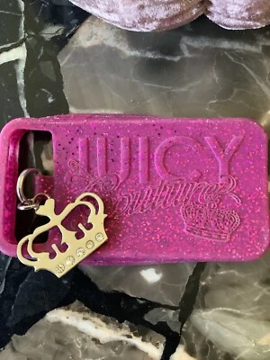 Funda para teléfono celular Juicy Couture original de silicona rosa con dije de corona de cristal Foto 1 de 3
