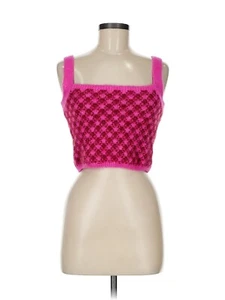 Zara Womens Medium Crop Top Pink Wool Square Sleeveless Coquette Knit Sweater - Picture 1 of 4