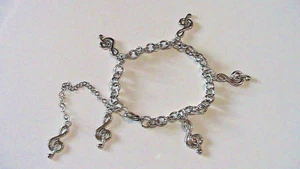 Bracciale cavigliera con ciondoli charms musica in argento anallergico NUOVO - Foto 1 di 2