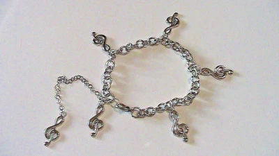 Bracciale cavigliera con ciondoli charms musica in argento anallergico NUOVO - Immagine 1 di 2