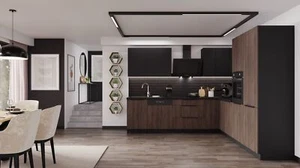 Winkelküche MONZA + SIENA 280x270 cm Küchenzeile Eckküche Küche Nußbaum Schwarz - Bild 1 von 12