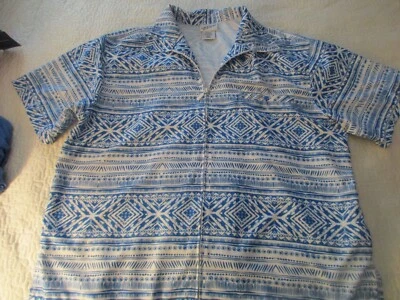 Camisa Irvine Park Para Hombre Azul y Blanco Cremallera Completa Manga Corta Talla XL Poliéster Foto 1 de 4