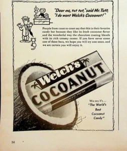 1949 Welch's Cocoanut Chocolate Coated Bar 1940s Print Ad Cartoon Mr. Tutt & Cat - Picture 1 of 1