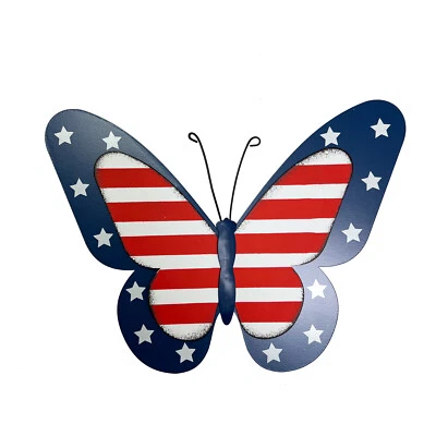 Rustic Hanging Metal American Flag Patriotic Butterfly Wall Door Yard Signs - Image 1 of 4