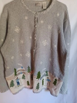 Suéter Erika Navidad Talla 2XL Esquí Invierno Feo Gris Cable  Foto 1 de 4