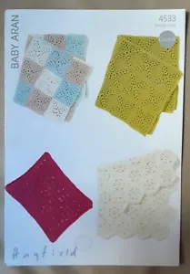 New Original Hayfield Baby Aran Blankets Crochet Pattern 4533 - Picture 1 of 4