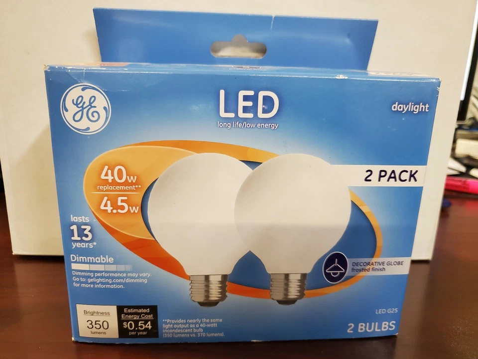 LED Light Bulb, G25, Frosted White, Daylight, 40w, 4.5-Watts, 2-Pk. DIMMABLE - Image 1 of 1