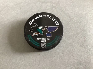 2023-24 Official NHL Sharks vs St. Louis Warm Up Puck-NEW/Game Used - Picture 1 of 2
