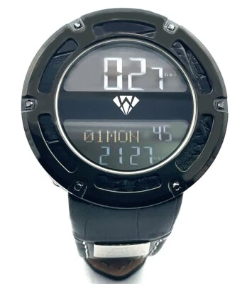 Aqua Master Men's Black Digital Dial Leather Strap Band Diamond Watch - Image 1 of 4